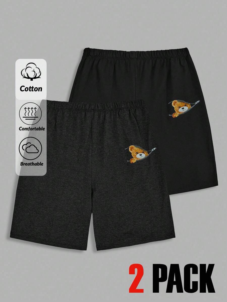 RueChic Men Cottonline 2pcs Multi Pack Bear Printed Regular Shorts - Multicolor - View 1