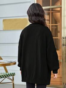 SHEIN Tween Girls' Casual Loose Solid Color Cardigan, Suitable For Autumn/Winter - Black - View 7