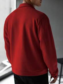 Manfinity Homme 男士简约纯色口袋长袖夹克，适合日常穿着；男士红色拉链夹克；男士拉链夹克；男士休闲夹克；秋季 - 紅色 - 查看 2
