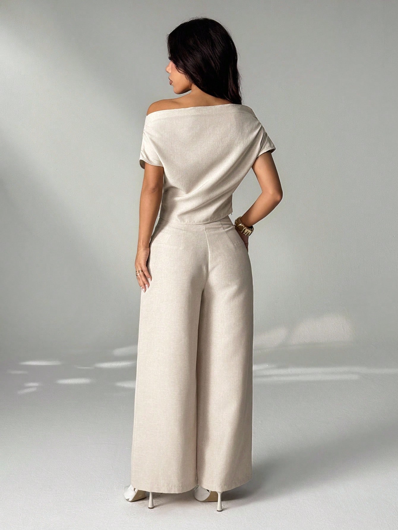 SHEIN PETITE بدلة نسائية صيفية جديدة بسيطة وأنيقة...