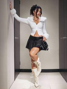 Jeanoix Women's Solid Color Side Buckle Design Pleated Fashion Midi Skirt - Black - View 5