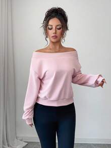 Elenzga Elegant & Romantic Off-Shoulder Sweatshirt, Suitable For Vacation And Commute