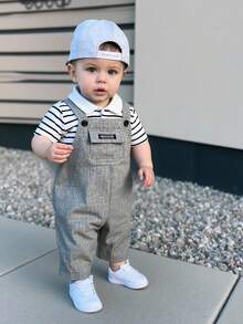 TaviRue Newborn Baby Boy Cute Casual College Style Gray Bib Jumpsuit, Suitable For Birthday Party, Evening Party, Performance, Wedding, One Month Celebration, Baptism And First Birthday Baby Shower