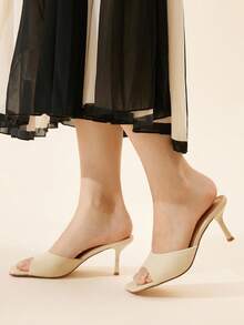 CUCCOO BASICS Women's Square Toe Slim High Heel Elegant Commuter High Heel Sandals - Beige - View 3