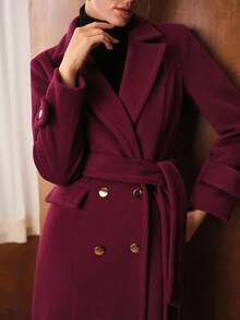 MOTF PREMIUM DOUBLE BREASTED BELTED OVERCOAT - Burgundy - View 3