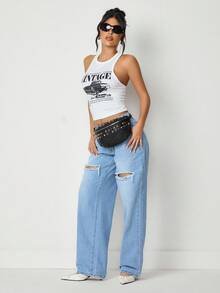 SHEIN SXY Bolso de pecho, bolso de cintura, bolso de hombro para mujer, en color dorado, plateado, negro mate, con remaches, cool, de moda, de calle, sencillo, personalizado, versátil, para citas, uso diario, compras, té de la tarde