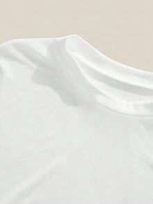 SHEIN BASICS 2件組休閒性感純色短版細肩帶圓領寬鬆短袖T恤，夏季上衣，適合夜店聚會，白色 - 白色 - 查看 7
