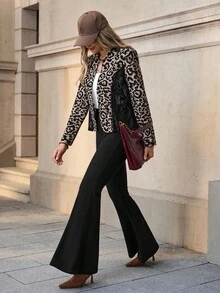 SHEIN Clasi Minimalist Fashionable Leopard Print Lace Patchwork Thin Jacket, Spring/Autumn - Multicolor - View 4