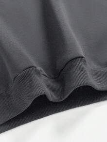 SHEIN Leap Crew 休闲简约长袖连帽宽松厚款卫衣，适合少女，百搭纯色，适合秋冬季 - 深灰色 - 查看 4