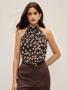 BizChic 2026春夏新款复古波点露背系带女式背心，优雅都市通勤日常百搭浪漫90年代复古风，适合圣诞节、新年、情人节、派对、海滩、毕业典礼、时尚、节日、假日、婚礼宾客、早午餐、机场等多种场合。 - 黑色 - 查看 5