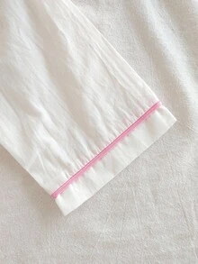 女婴舒适纯棉长袖开衫上衣，带心形刺绣口袋和裤子家居服套装，可爱时尚，春秋季女婴睡衣，9个月-3岁，白色粉色睡衣，秋冬季