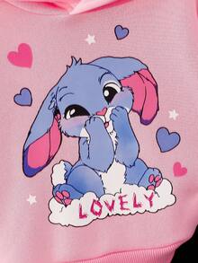SHEIN 2pcs Baby Girls Rabbit Print Hoodie Sweatshirt And Pants Set, Cute And Versatile For Autumn/Winter Fall - Pink - View 3