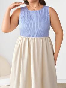 Enliva Plus Size Women's Blue And White Striped Midi Dress With Diamond Detail/Autumn /Winter