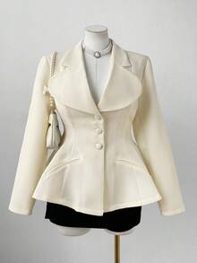 Sunspun Plus Size Long Sleeve Button Front Pocket Waist Tweed Coat, Autumn/Winter Fall Cloth For Women - Apricot - View 3