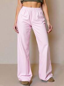 ReShift 大码休闲亚麻松紧腰裤 - 彩色 - 查看 3