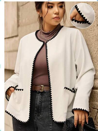 Easura 大码女式长袖休闲修身特制拉链夹克