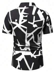 Manfinity Homme Camisa de manga corta con estampado todo sobre estilo casual de vacaciones para hombre, verano - Blanco y Negro - Ver 2