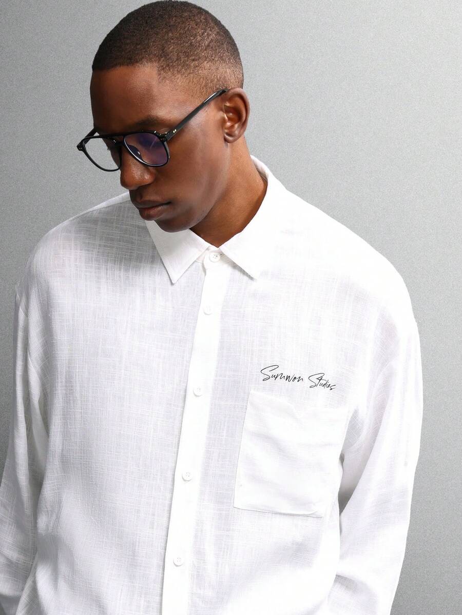 SUMWON Crop Fit Long Sleeve Button Down Linen Dress Shirt Classic Collar Regular Fit Office Formal Business Professional Fall Winter Button Front Pocket