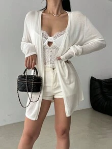 Celisse Women's Casual Solid Color Drop Shoulder Long Sleeve Thin Cardigan Fall Winter Cloth For Women