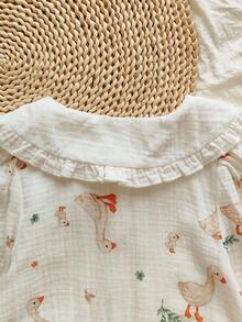 Vintaside Kids 女童荷叶边领纯棉连衣裙 女童鸭子印花宽松休闲连衣裙 女童卡通公主裙