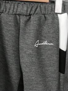 SHEIN Explorewe Young Boy Collegiate Style Color Block Zip-Up Hoodie Set, Spring/Autumn,ChicAutumn,Halloween, Christmas Fall Winter - Grey - View 6