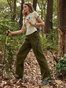 In My Nature Women's Casual Solid Color Straight Leg Hiking Pants - Khaki - View 3