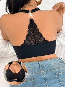 DesireSculpt 1 Áo ngực không dây ren chắp vá cỡ lớn - màu đen - Xem 1