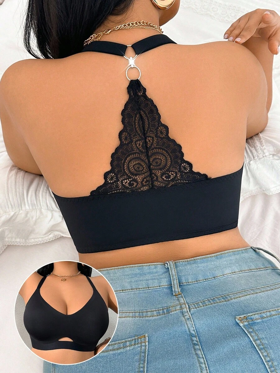 DesireSculpt 1 Áo ngực không dây ren chắp vá cỡ lớn - màu đen - Xem 1