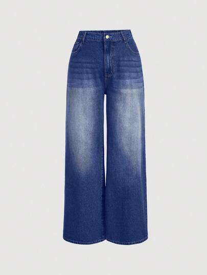 SHEIN MOD 大码 Y2k 牛仔裤宽松街头风格性感蓝色牛仔阔腿裤、阔腿裤、返校服、教师裤、秋装、女士牛仔裤、灰色牛仔裤、直筒牛仔裤、宽松牛仔裤、休闲女装、阔腿裤