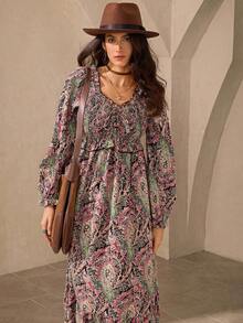 Wildy Bohemian Western Romantic Long Country Vacation Dress Paisley Maxi Dress Maxi Dress For Women Floral Maxi Dress Long Sleeve Maxi Dress Bohemian Maxi Dress - Multicolor - View 4