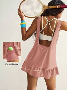 VARSIVA Women's Loose Sleeveless Ruffle Hem Backless Casual Dress - Orange - View 11