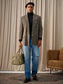 Manfinity Homme Men's Solid Color Turtleneck Long Sleeve Pullover Black Sweater, Versatile For Autumn - Black - View 5