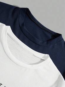 EURMUSE Men Cottonline 2pcs Letter Printed Regular T-Shirts - Blue and White - View 3