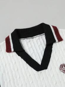 Manfinity EZcore 男士休闲通勤撞色边饰麻花针织毛衣背心，秋冬 - 白色 - 查看 5