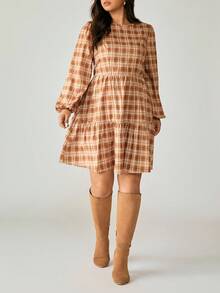 SHEIN LUNE Plus Size Ruffled Plaid Dress Fall Cloth For Women - Multicolor - View 8