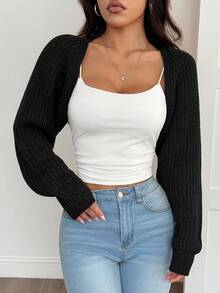 SHEIN PETITE 短款宽松针织开衫 - 彩色 - 查看 13