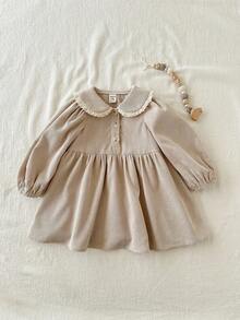 Loomiva 女婴彼得潘领长袖束腰连衣裙，百搭舒适