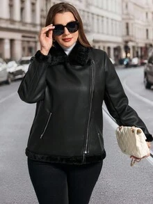 Ellevyn Áo khoác nữ cỡ lớn, Áo khoác da PU lót giữ nhiệt thanh lịch, Khóa kéo kim loại, Áo khoác mùa đông, Áo khoác mùa đông cho nữ, Áo khoác mùa đông cho nữ, Áo khoác mùa đông cho nữ, Áo khoác mùa đông cho nữ, Áo khoác mùa đông cho nữ - màu đen - Xem 6