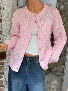 Jouncy Cárdigan de punto con hebilla metálica retorcida - Rosa - Ver 6