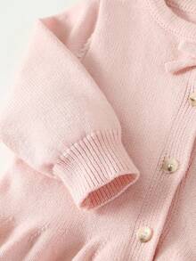 SHEIN Vintaside Kids 女婴针织毛衣和喇叭裤两件套，粉色纯色百搭时尚服装，适合秋冬季节，适合日常穿着、外出和上学 - 粉色 - 查看 6