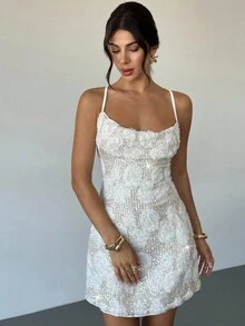 Firerie 女士优雅浪漫刺绣串珠连衣裙 - 白色 - 查看 6