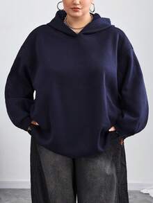 SHEIN CURVE+ Plus Size Women Casual Minimalist Vacation Ocean Life Sea Turtle Print Sweatshirt In Fall/Winter - Navy Blue - View 5
