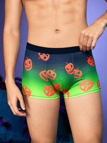 Notgurli Celana Dalam Boxer Pria Nyaman Motif Halloween Ombre Hijau Neon untuk Pesta dan Festival Musik - Hitam - View 5