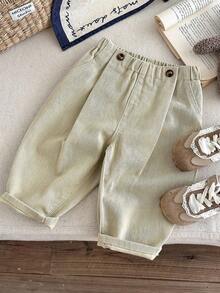 SHEIN LMoss Kids 女婴卡其色宽松哈伦裤 - 卡其色 - 查看 4