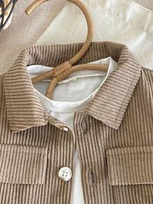 SHEIN 2pcs/Set Baby Boy Corduroy Long Sleeve Button Pocket Shirt And Elastic Waist Pants Set, Casual Elegant Style Suitable For Tops, School, Leisure, Vacation, Sports, Home, Spring/Summer, 6M-3T, Children Clothing, Infant Clothing, Baby Apparel, Toddler Shirt, Toddler Top Khaki Baby Outfit Mocha Baby Clothes Baby Corduroy Outfit Brown Baby Clothes Toddler Corduroy Set Fall Winter - Brown - View 6