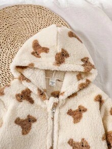 2件套年轻女孩休闲可爱熊图案毛绒连帽衫上衣和裤子家居服套装 - 彩色 - 查看 3