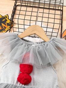 女孩万圣节网眼针织小丑无袖连衣裙 - 白色 - 查看 6