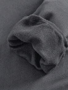 SHEIN Leap Crew 休闲简约长袖连帽宽松厚款卫衣，适合少女，百搭纯色，适合秋冬季 - 深灰色 - 查看 3