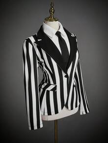 SHEIN ICON Blazer ajustado de mujer con estilo oscuro de rayas negras y blancas para otoño/invierno