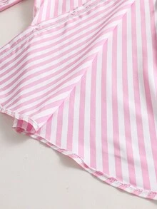 Sparklyn 3 件套青少年女孩休闲装，条纹宽松长袖衬衫 + 白色针织背心 + 黑色阔腿裤，适合日常穿着和度假 - 粉色 - 查看 8